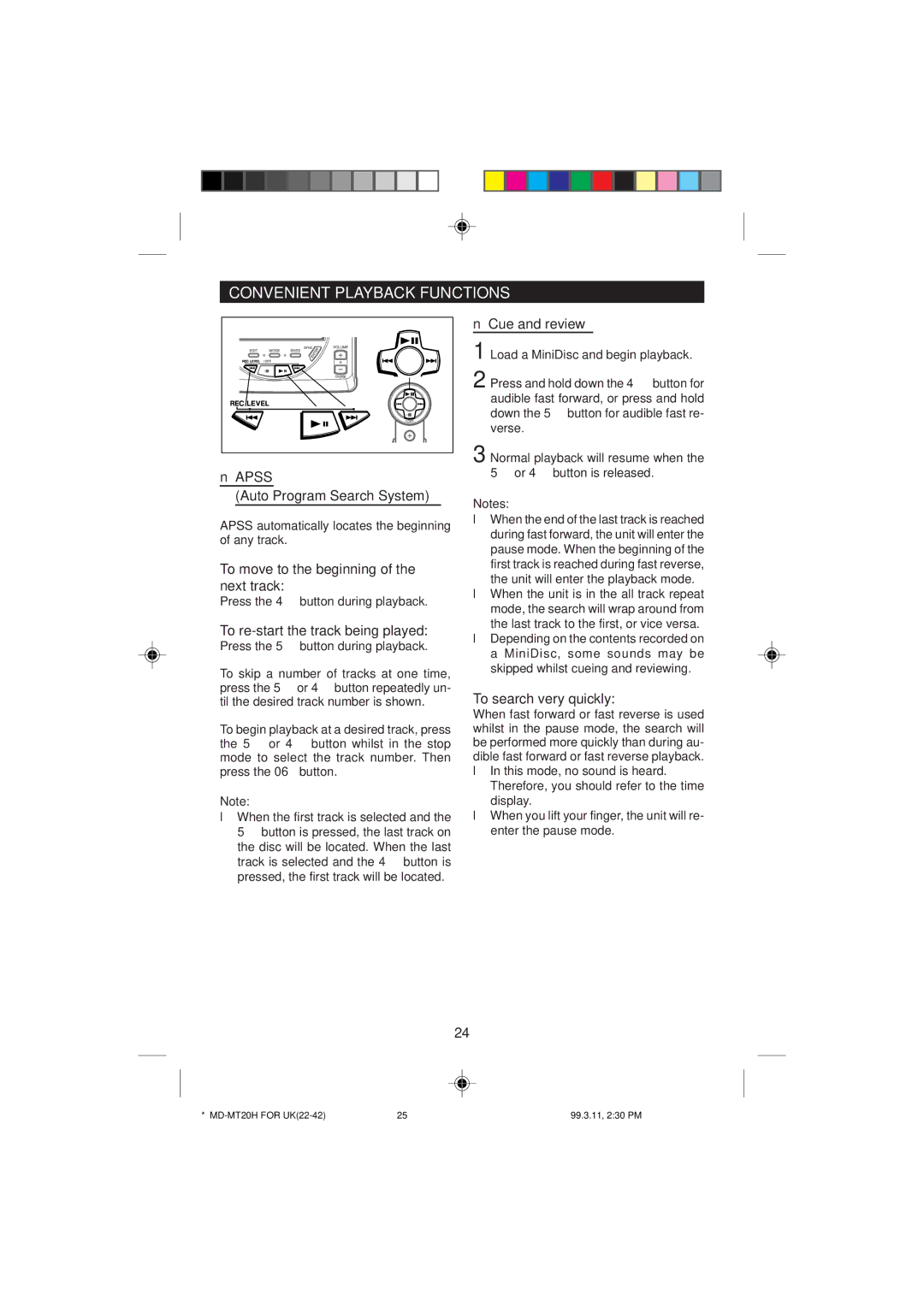 Sharp MD-MT20H operation manual Convenient Playback Functions 