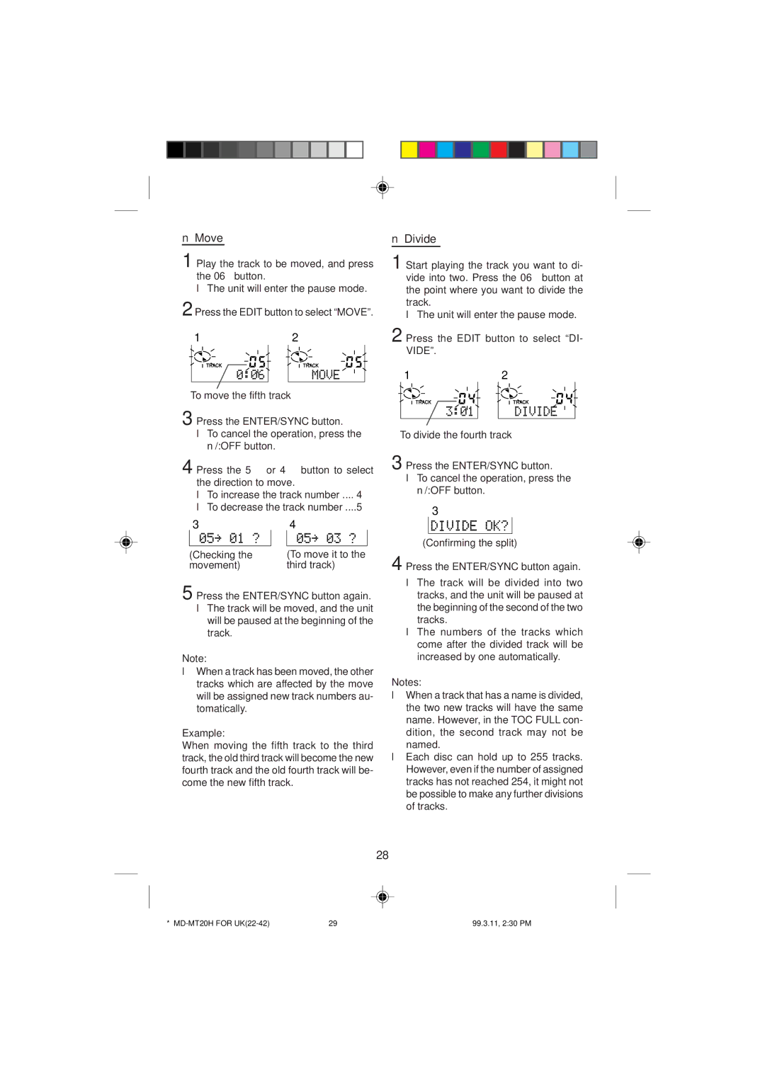 Sharp MD-MT20H operation manual Move, Divide, Example 