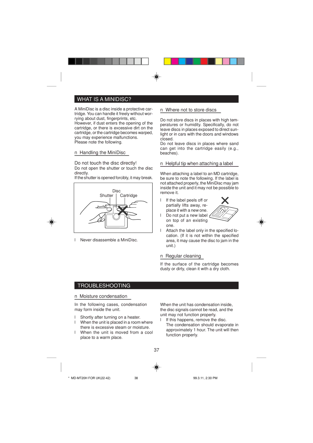 Sharp MD-MT20H operation manual What is a MINIDISC?, Troubleshooting 