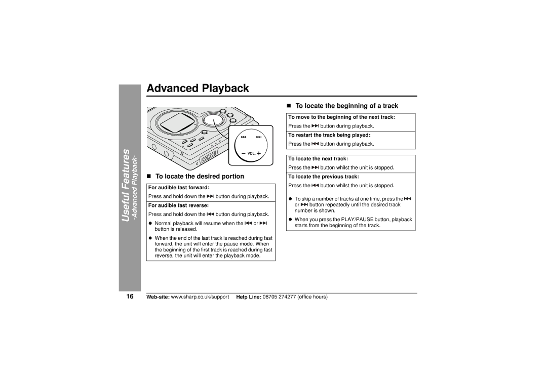 Sharp MD-MT80H operation manual Useful Features -Advanced Playback, „ To locate the desired portion 