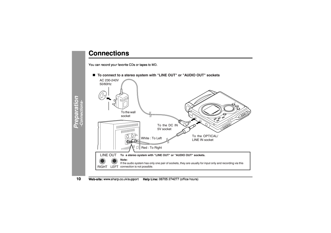 Sharp MD-MT80H operation manual Connections, Preparation 