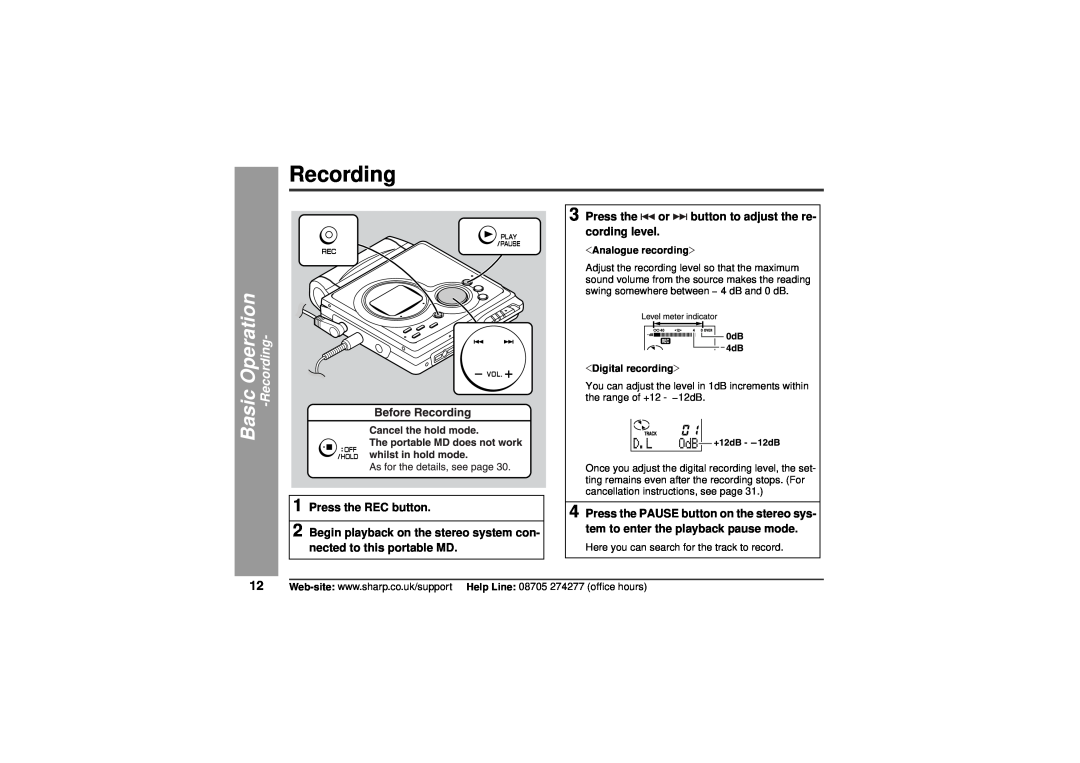 Sharp MD-MT80H operation manual Basic Operation -Recording 