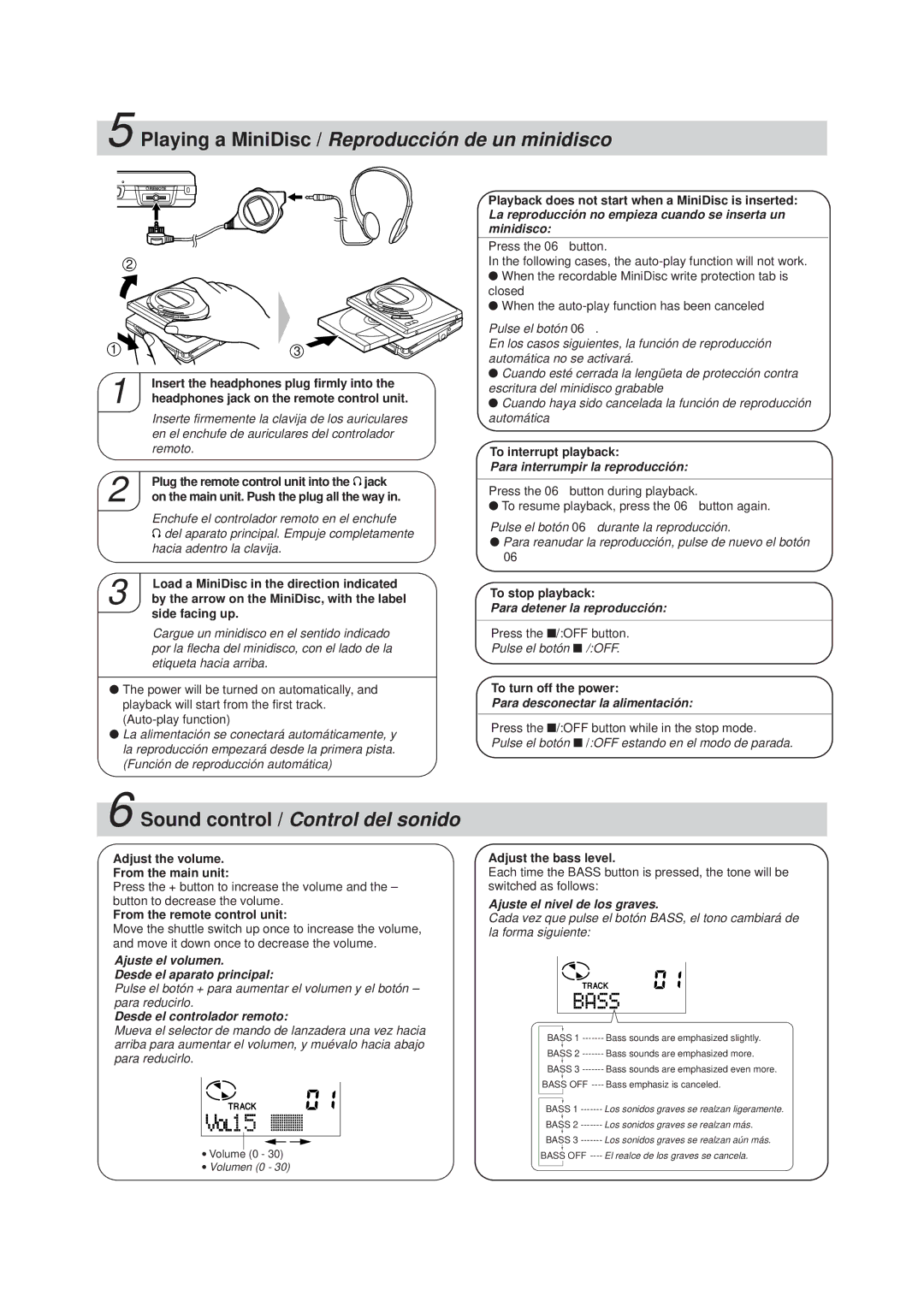 Sharp MD-MT821 manual Para interrumpir la reproducción, Para detener la reproducción, Para desconectar la alimentación 