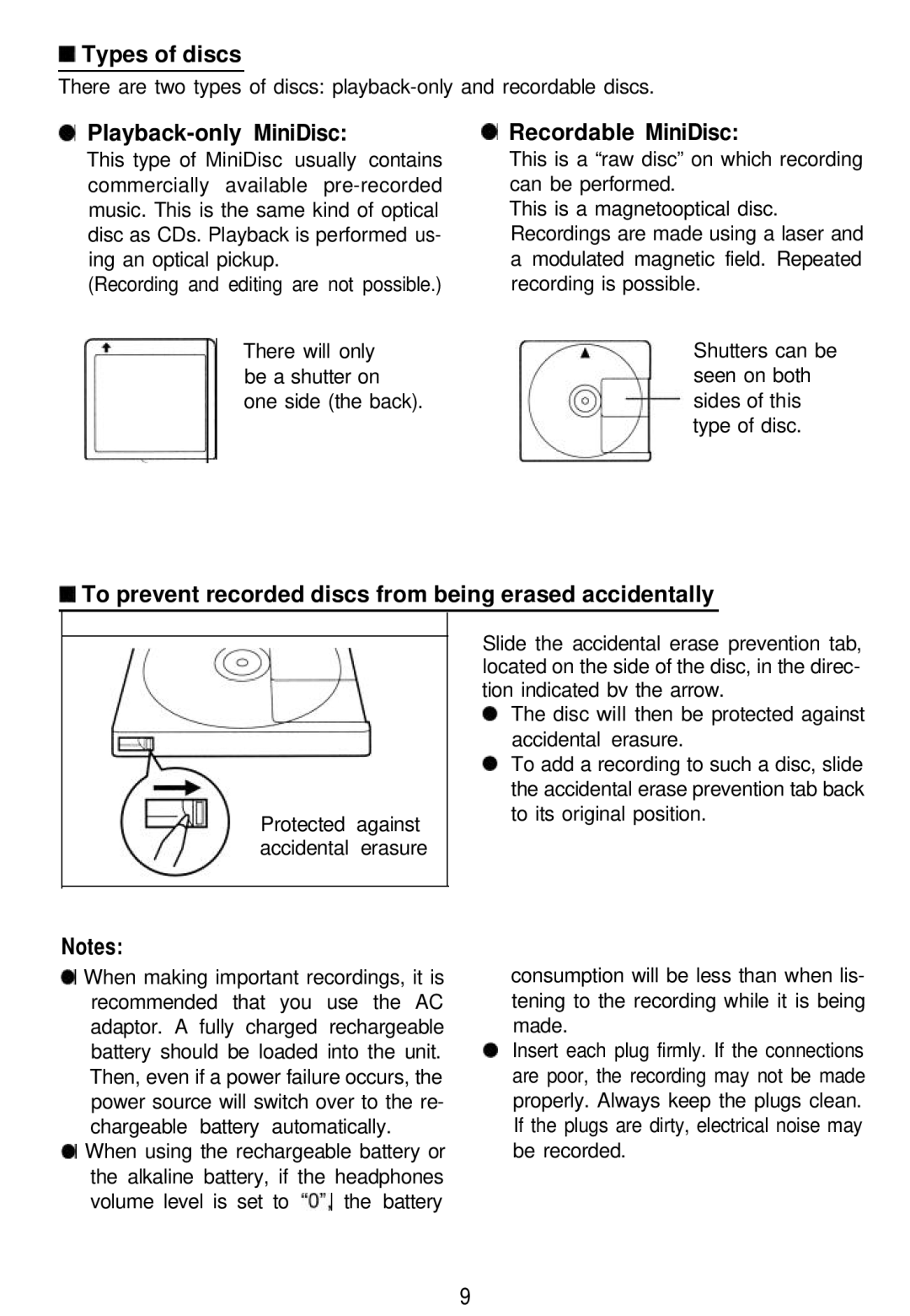 Sharp MD-MT821 manual Types of discs, Playback-only MiniDisc, Recordable MiniDisc 