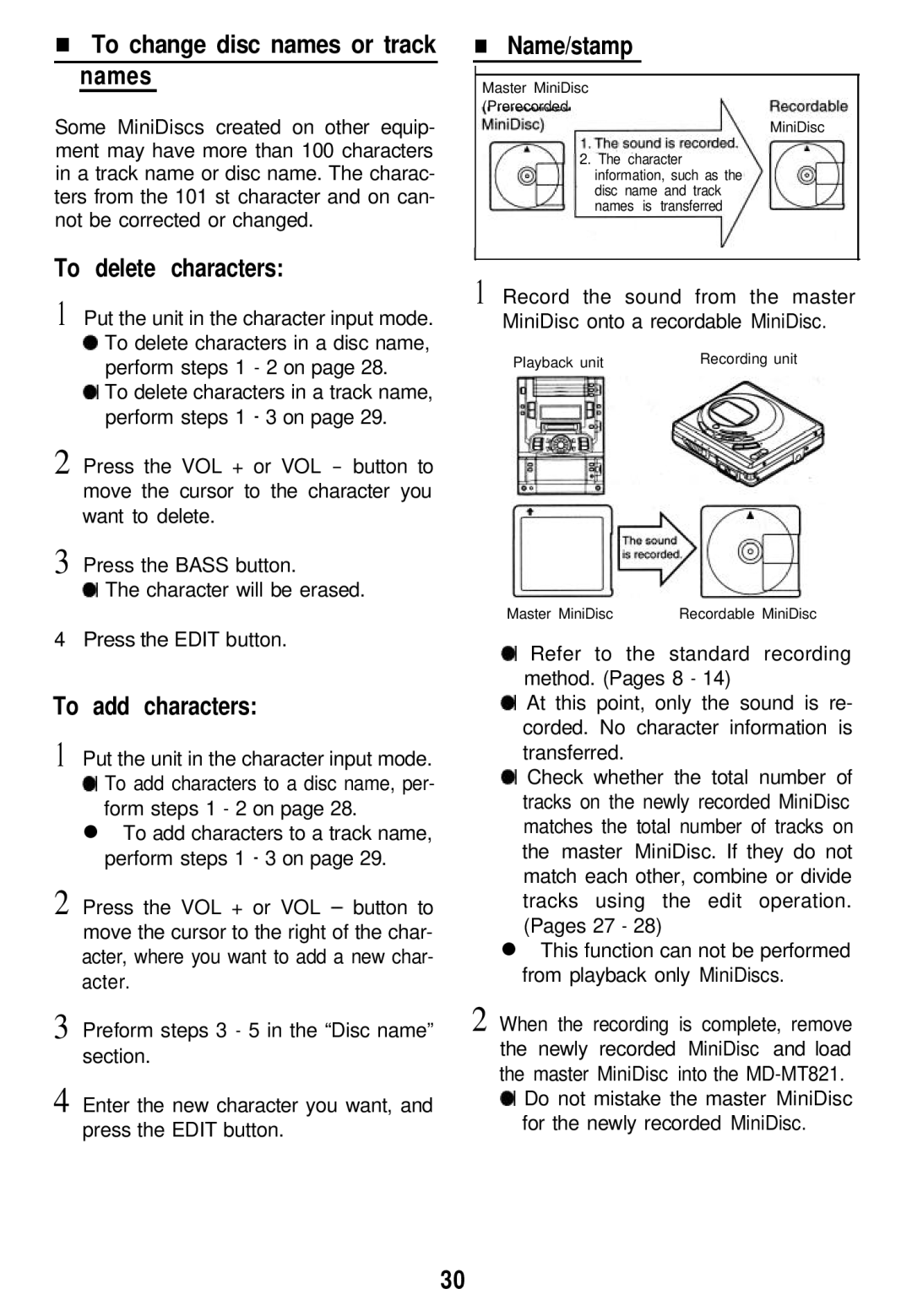 Sharp MD-MT821 manual Put the unit in the character input mode, Form steps 1 2 on, For the newly recorded MiniDisc 