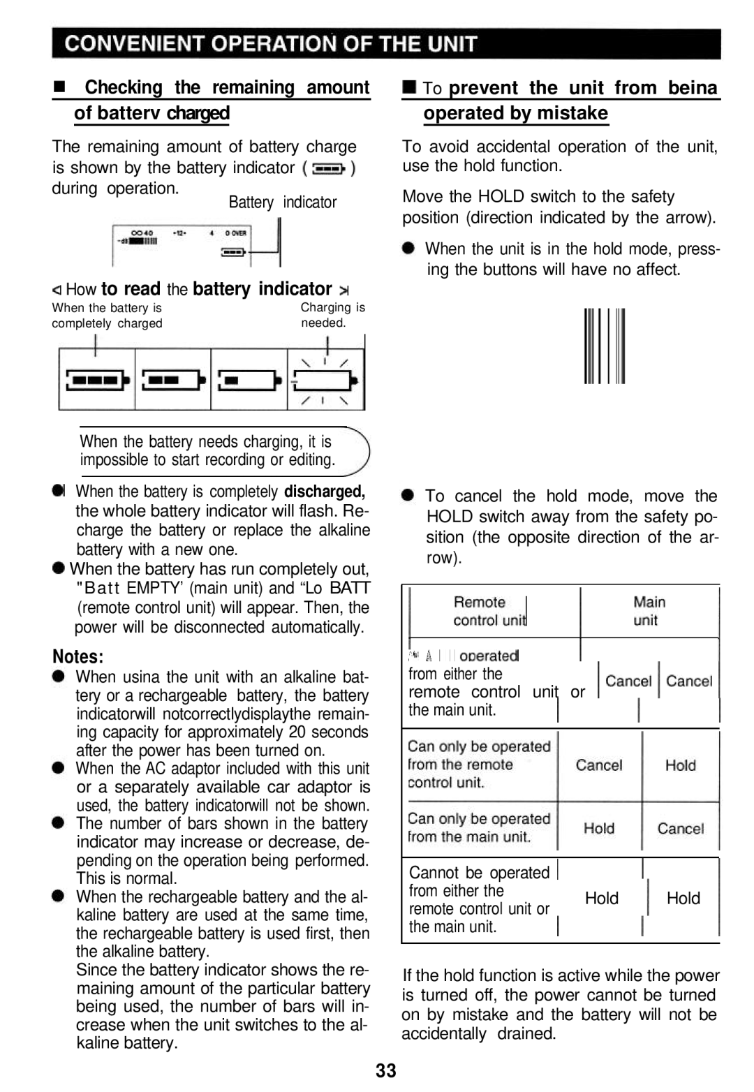 Sharp MD-MT821 manual How to read the battery indicator 