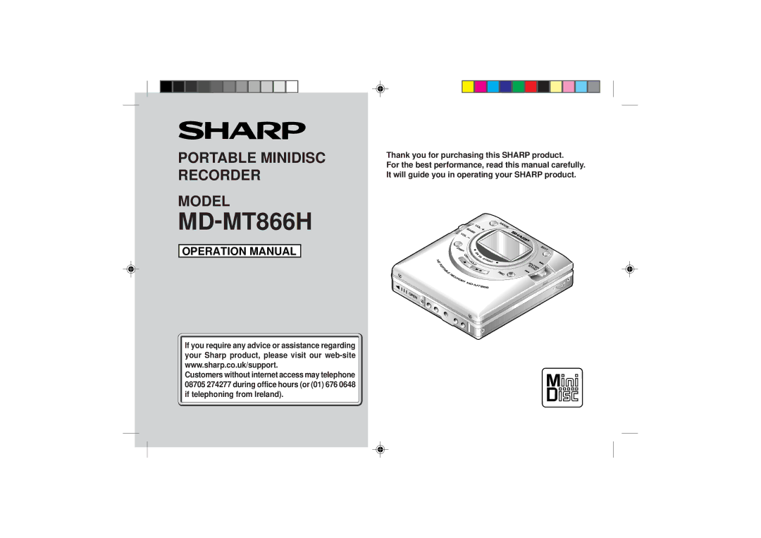 Sharp MD-MT866H operation manual Thank you for purchasing this Sharp product 