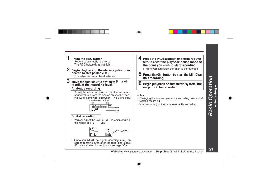 Sharp MD-MT866H operation manual Press the REC button, Digital recording, +12 -12dB 