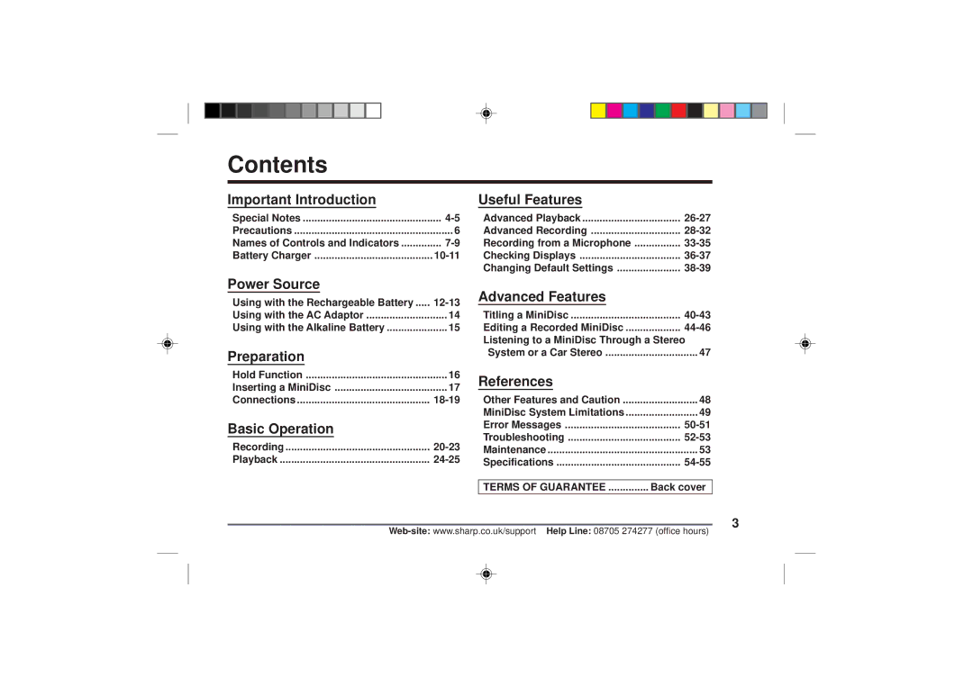 Sharp MD-MT866H operation manual Contents 