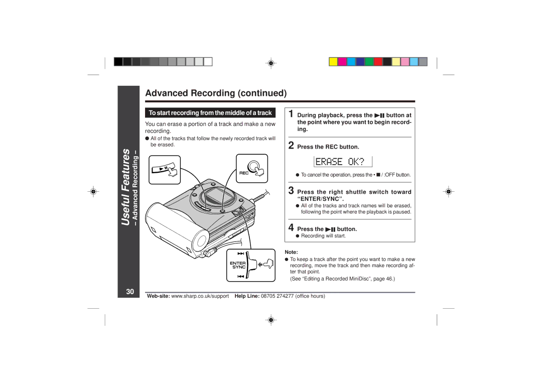 Sharp MD-MT866H operation manual You can erase a portion of a track and make a new recording 