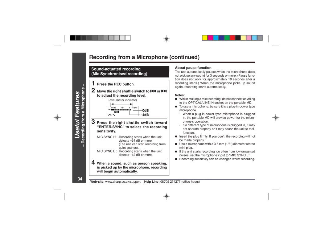 Sharp MD-MT866H operation manual Recording from a Microphone 