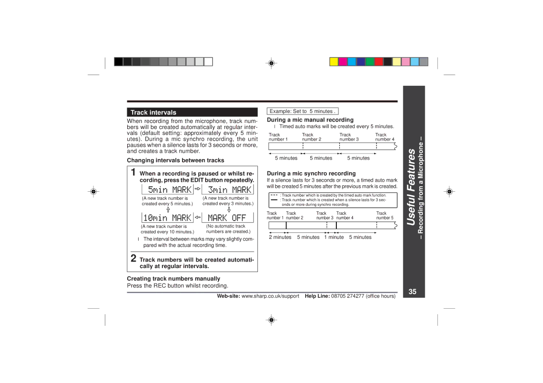 Sharp MD-MT866H operation manual Useful, Track intervals, During a mic manual recording, During a mic synchro recording 