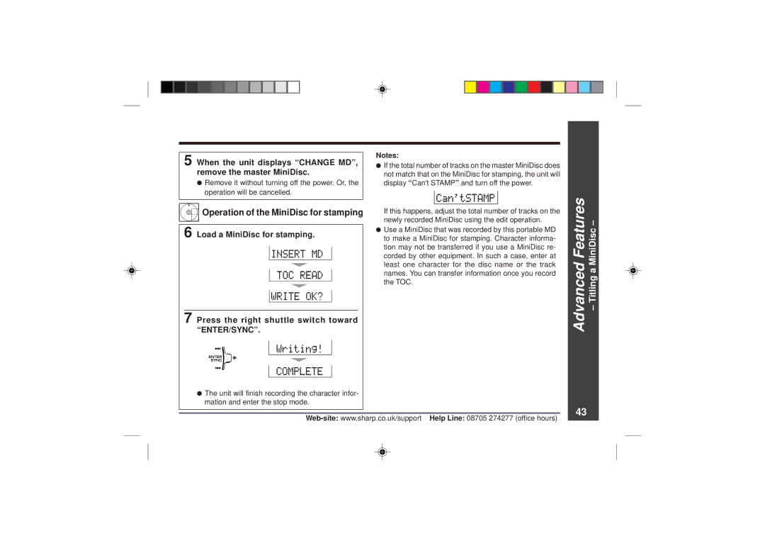 Sharp MD-MT866H operation manual Operation of the MiniDisc for stamping 