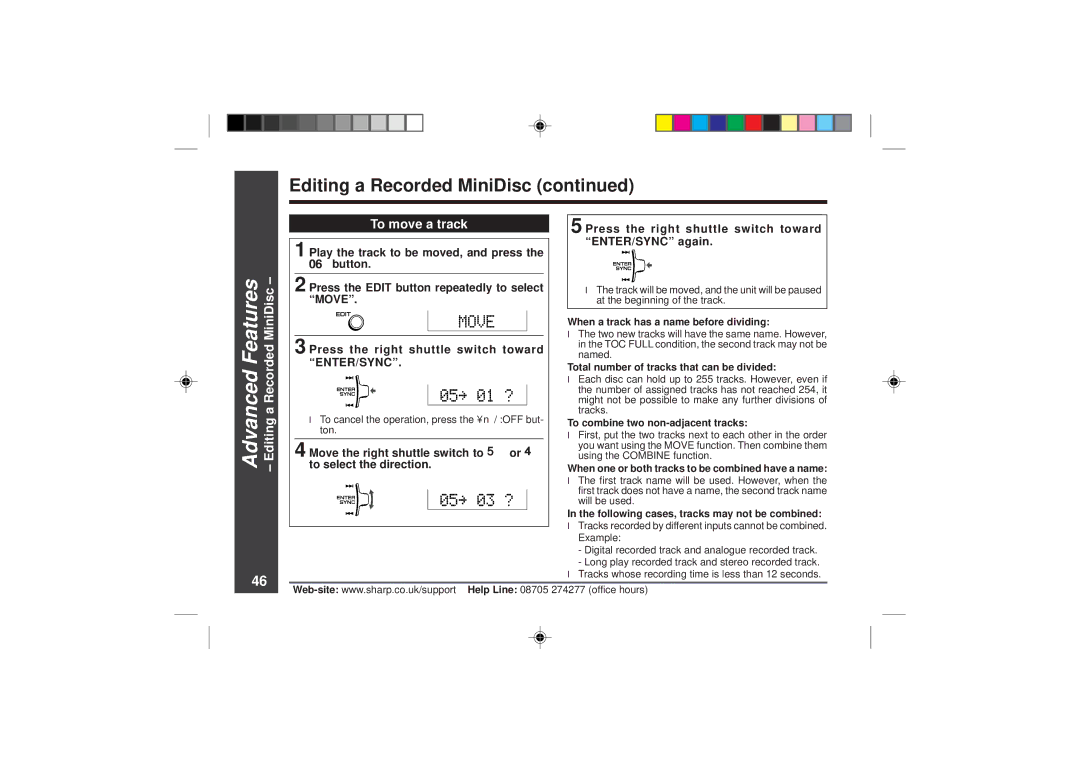 Sharp MD-MT866H operation manual To move a track 