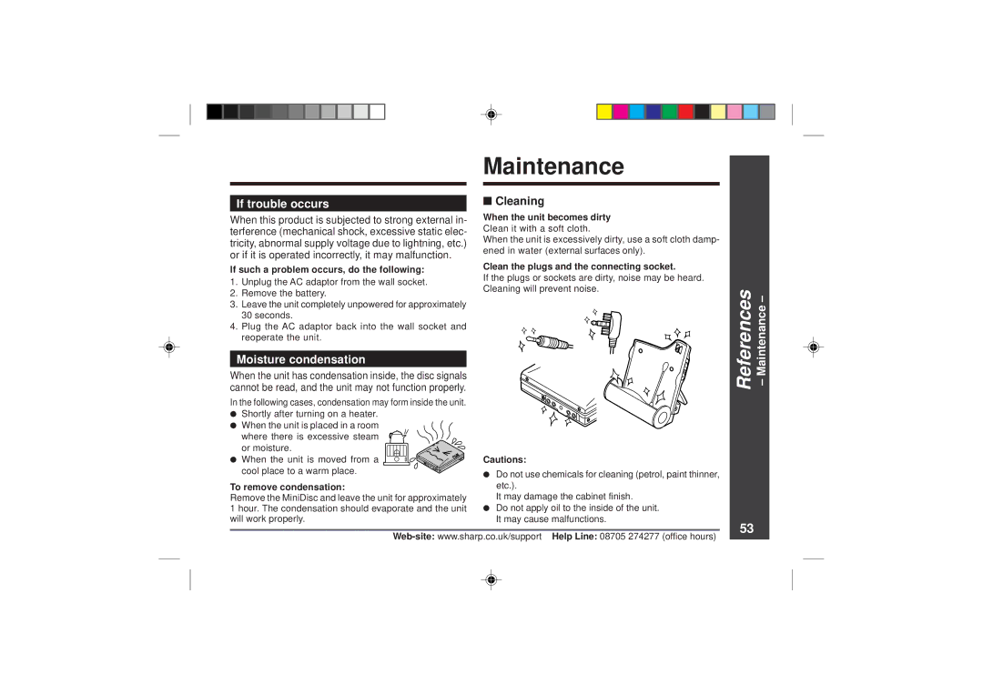 Sharp MD-MT866H operation manual Maintenance, If trouble occurs, Moisture condensation 