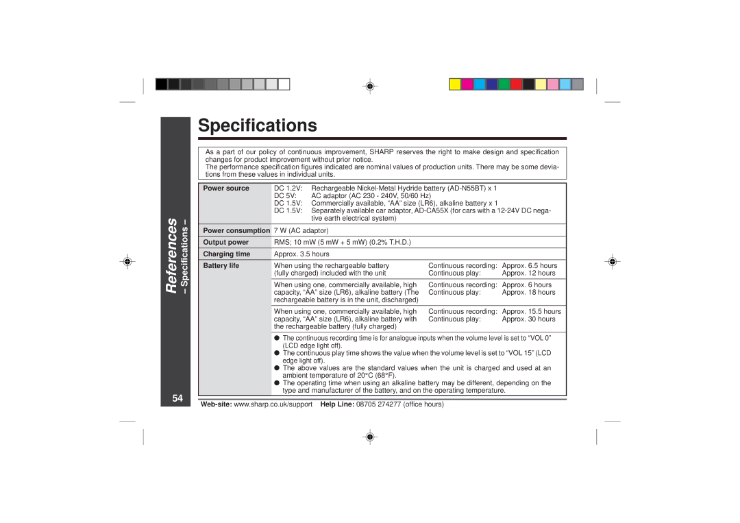 Sharp MD-MT866H operation manual Specifications 