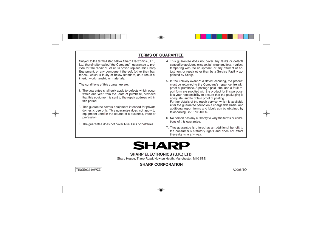 Sharp MD-MT866H operation manual Sharp Corporation 