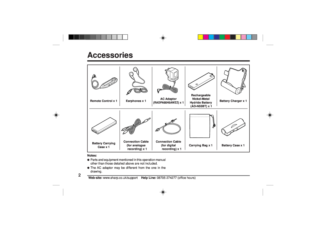 Sharp MD-MT866H operation manual Accessories, Notes 