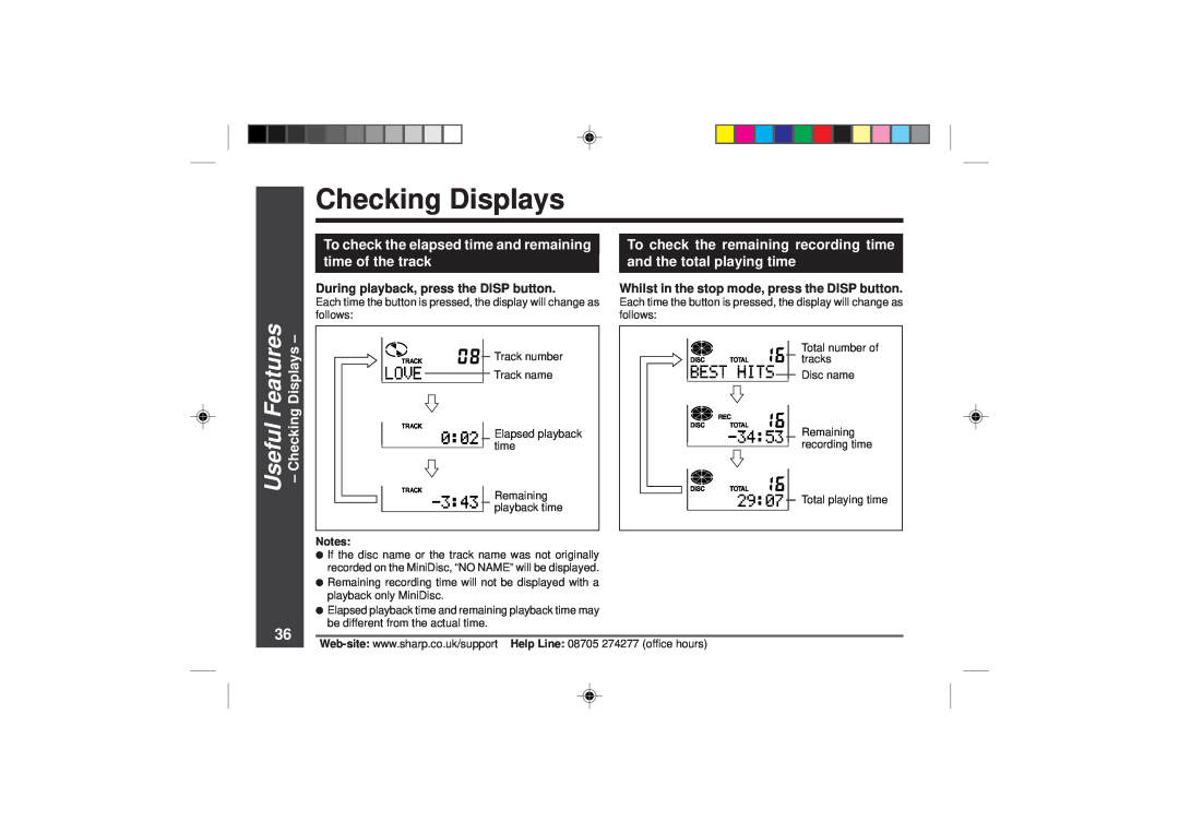 Sharp MD-MT866H operation manual Checking Displays 