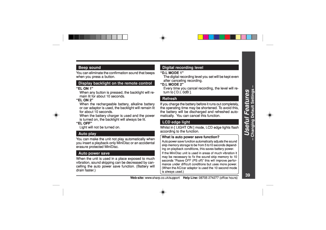 Sharp MD-MT866H operation manual Features, Useful, Beep sound 