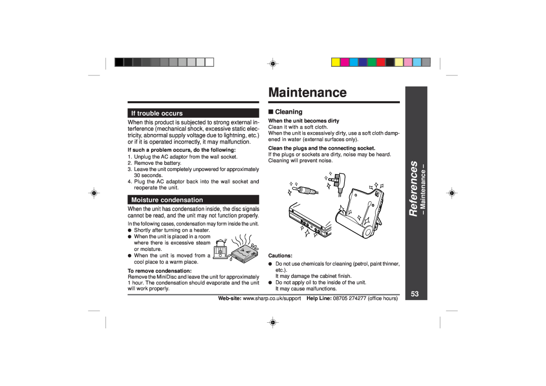Sharp MD-MT866H operation manual Maintenance, Cleaning, References, If trouble occurs, Moisture condensation 