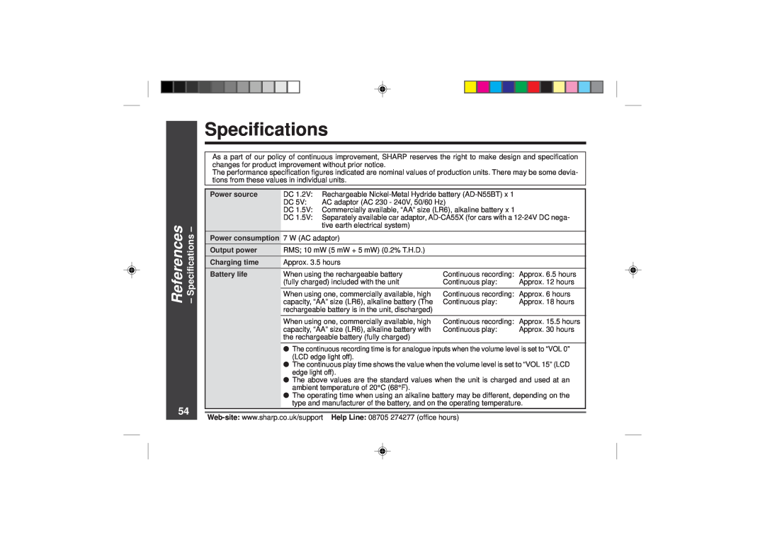 Sharp MD-MT866H operation manual Specifications, References 