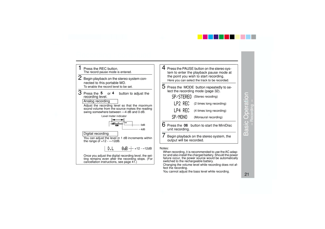 Sharp MD-MT877 operation manual Press the REC button, Digital recording, +12 -12dB 