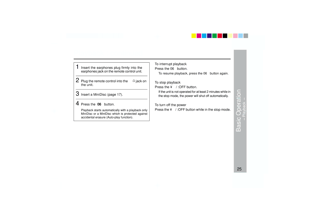 Sharp MD-MT877 operation manual To interrupt playback, To stop playback, To turn off the power 