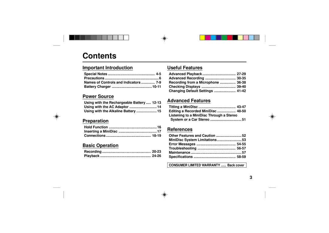 Sharp MD-MT877 operation manual Contents 