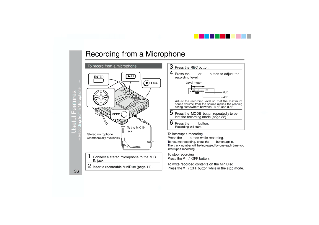 Sharp MD-MT877 operation manual Recording from a Microphone, RecordingfromaMicrophone, To record from a microphone 