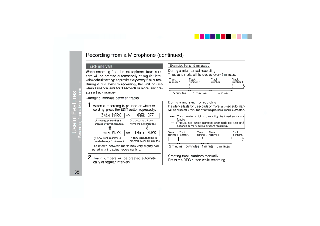 Sharp MD-MT877 operation manual Track intervals, During a mic manual recording, During a mic synchro recording 