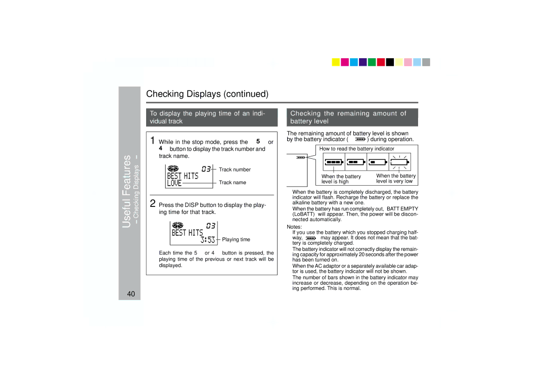 Sharp MD-MT877 operation manual CheckingDisplays, To display the playing time of an indi, Vidual track 