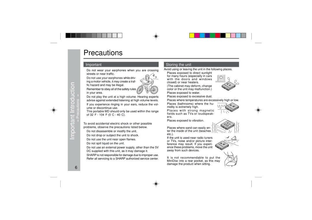 Sharp MD-MT877 operation manual Precautions, Storing the unit, Avoid using or leaving the unit in the following places 