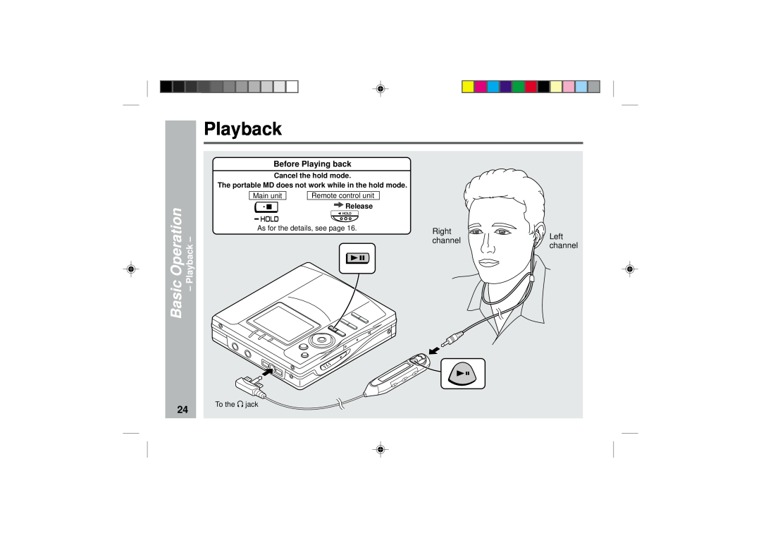 Sharp MD-MT877 operation manual Playback, Before Playing back, Right, Left channel, BasicOperation 