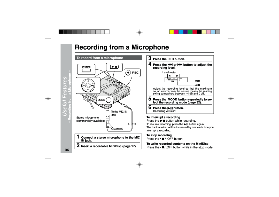 Sharp MD-MT877 Recording from a Microphone, RecordingfromaMicrophone, To record from a microphone, Press the REC button 