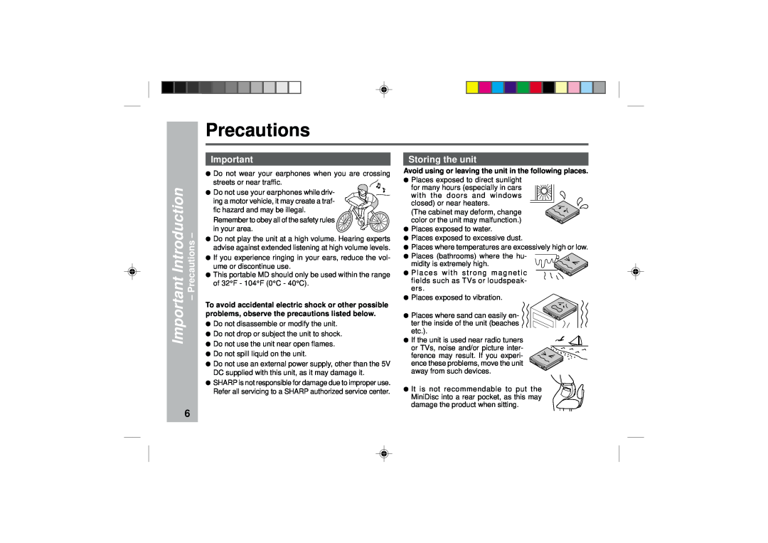 Sharp MD-MT877 operation manual Precautions, Storing the unit, Important Introduction 