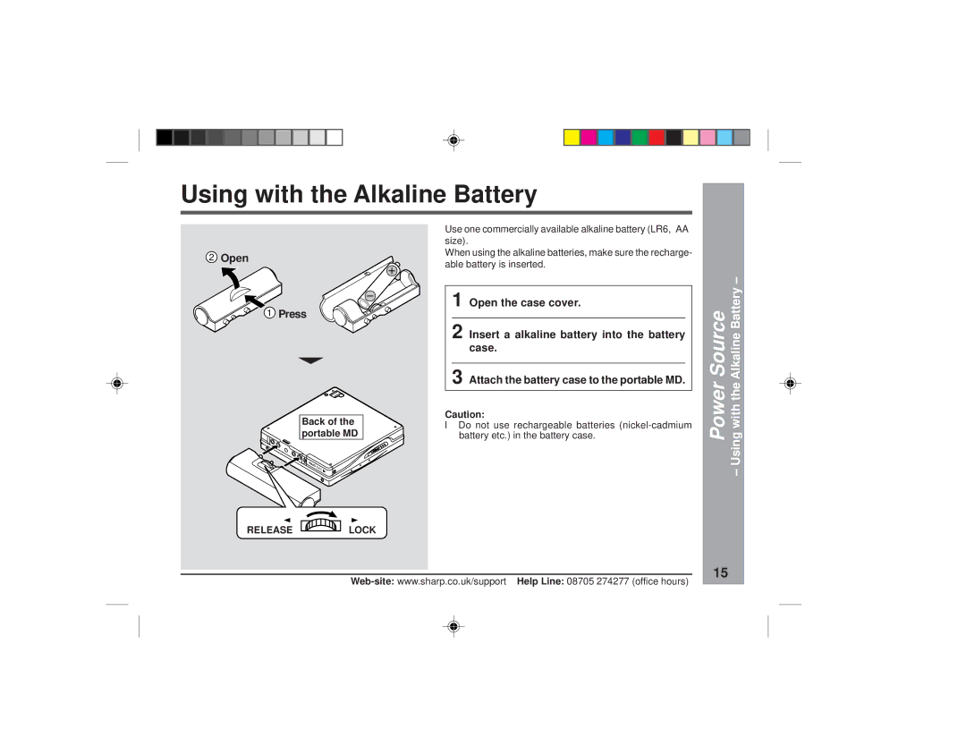 Sharp MD-MT877H operation manual Open Press, Open the case cover, Insert a alkaline battery into the batteryDEUTSCH, Case 