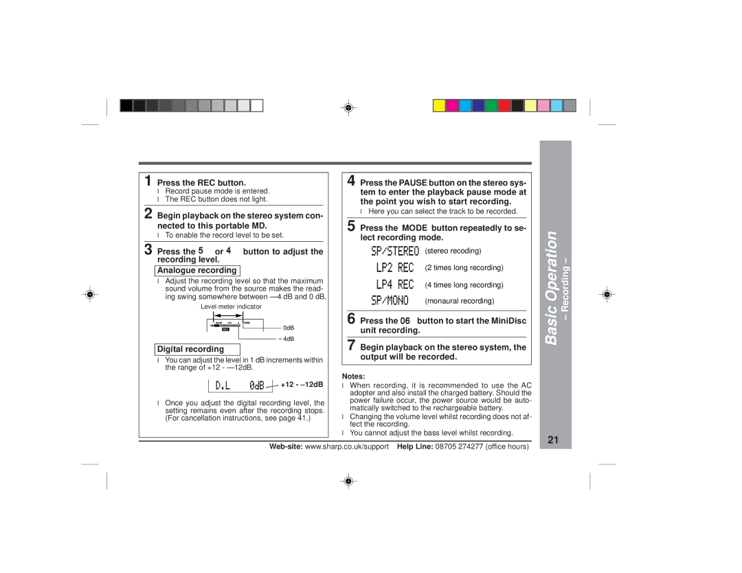 Sharp MD-MT877H Press the REC button, Digital recording, Press the Mode button repeatedly to se- lect recording mode 