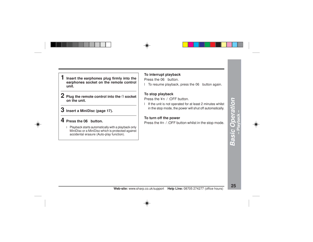 Sharp MD-MT877H operation manual To interrupt playback, To stop playback, To turn off the power 