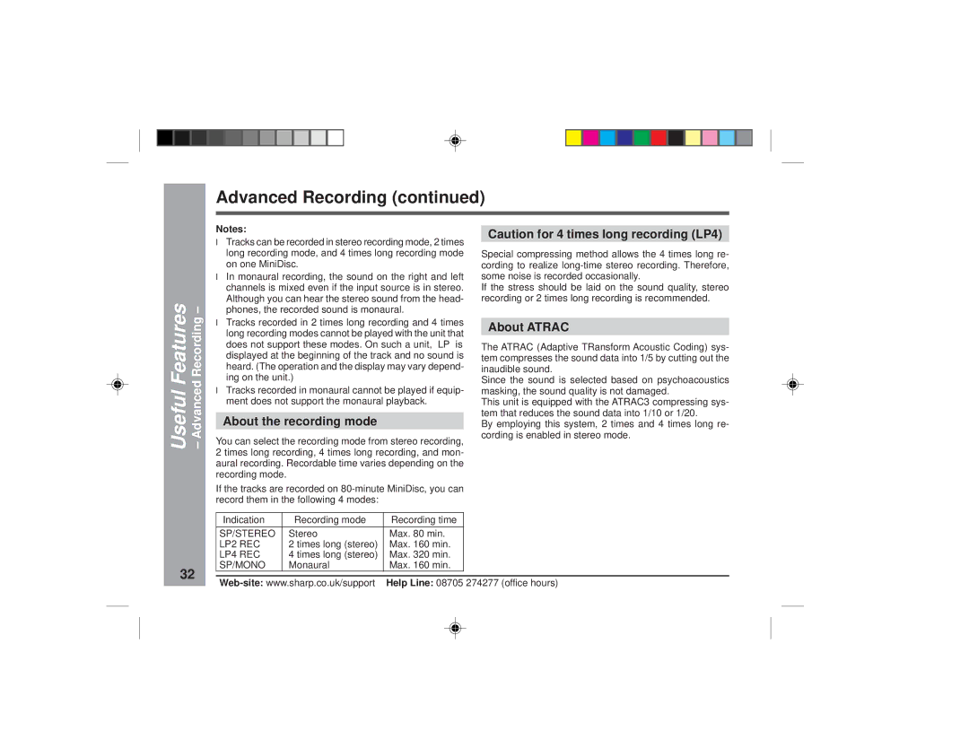 Sharp MD-MT877H operation manual Advanced Recording, About the recording mode 