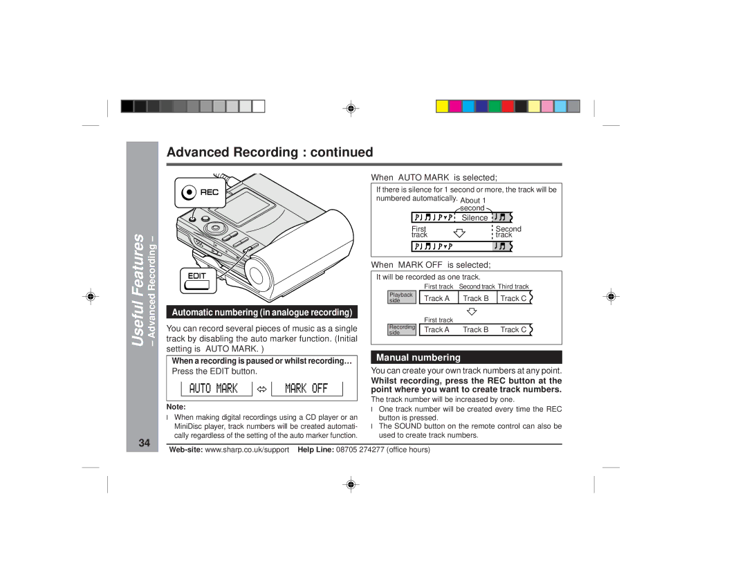 Sharp MD-MT877H operation manual Useful Advanced, Manual numbering, Press the Edit button 