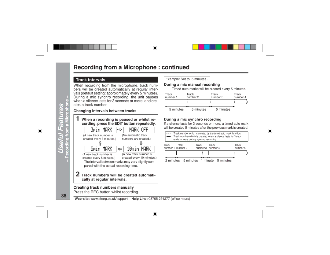 Sharp MD-MT877H operation manual Useful, Recording from a Microphone, Features from a Microphone Track intervals 