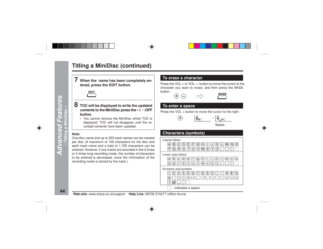 Sharp MD-MT877H operation manual Titling a MiniDisc 