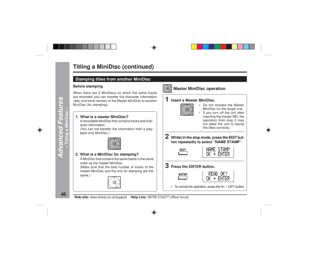 Sharp MD-MT877H operation manual Stamping titles from another MiniDisc, Before stamping, What is a master MiniDisc? 