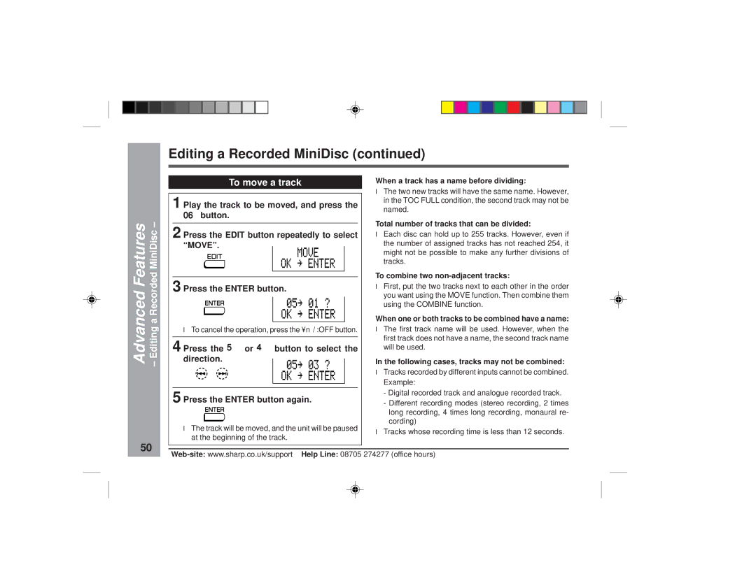 Sharp MD-MT877H operation manual Editing a Recorded MiniDisc, To move a track 