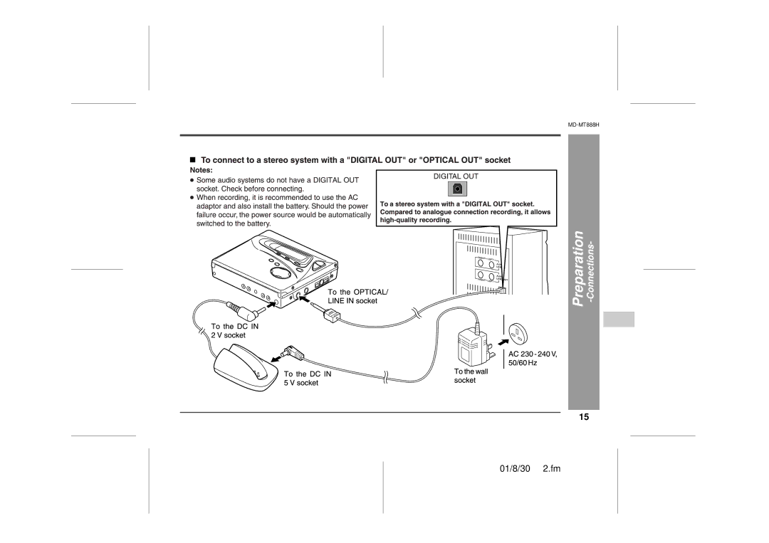 Sharp MD-MT888H operation manual Preparation 