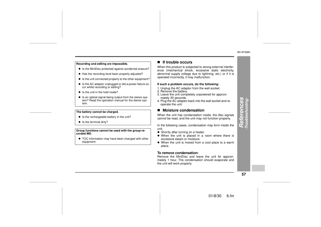 Sharp MD-MT888H operation manual „ If trouble occurs, „ Moisture condensation, To remove condensation 