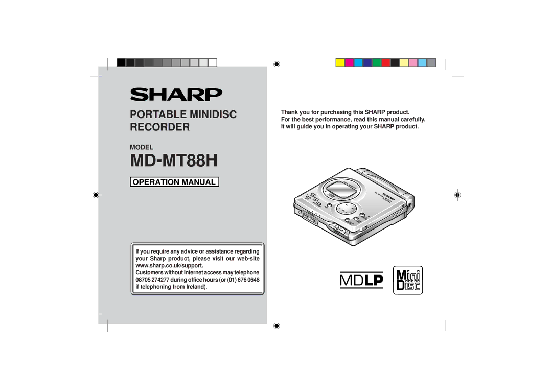 Sharp MD-MT88H operation manual Thank you for purchasing this Sharp product 