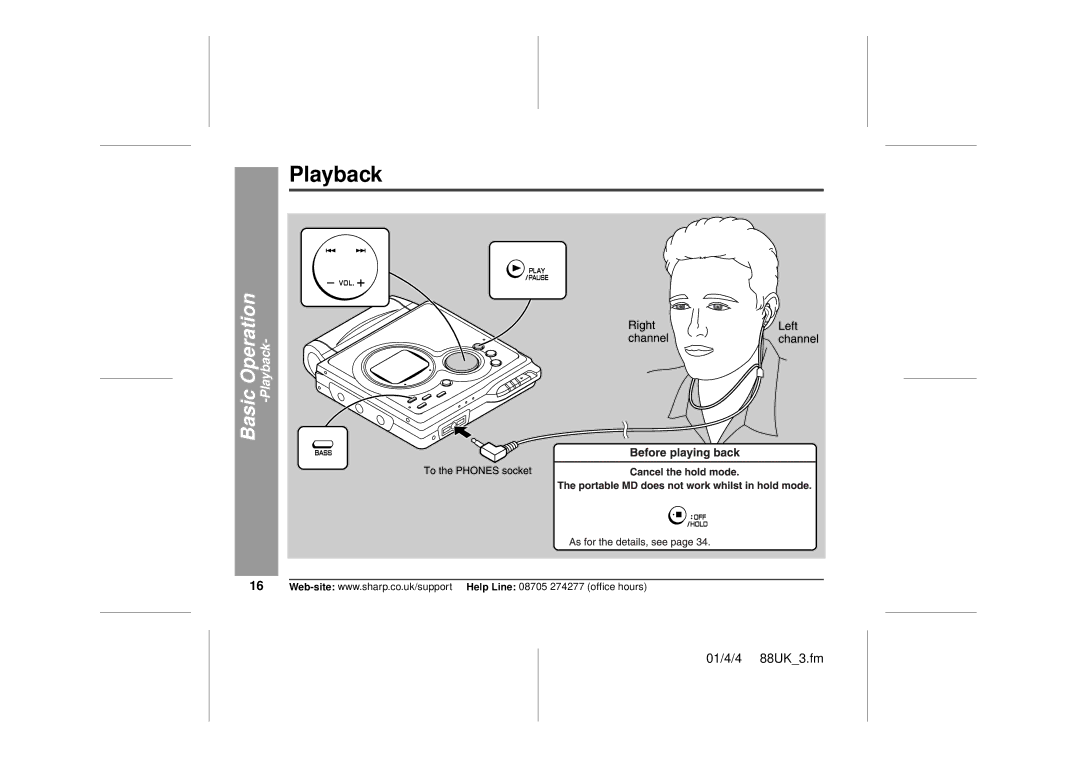 Sharp MD-MT88H operation manual Basic Operation -Playback 