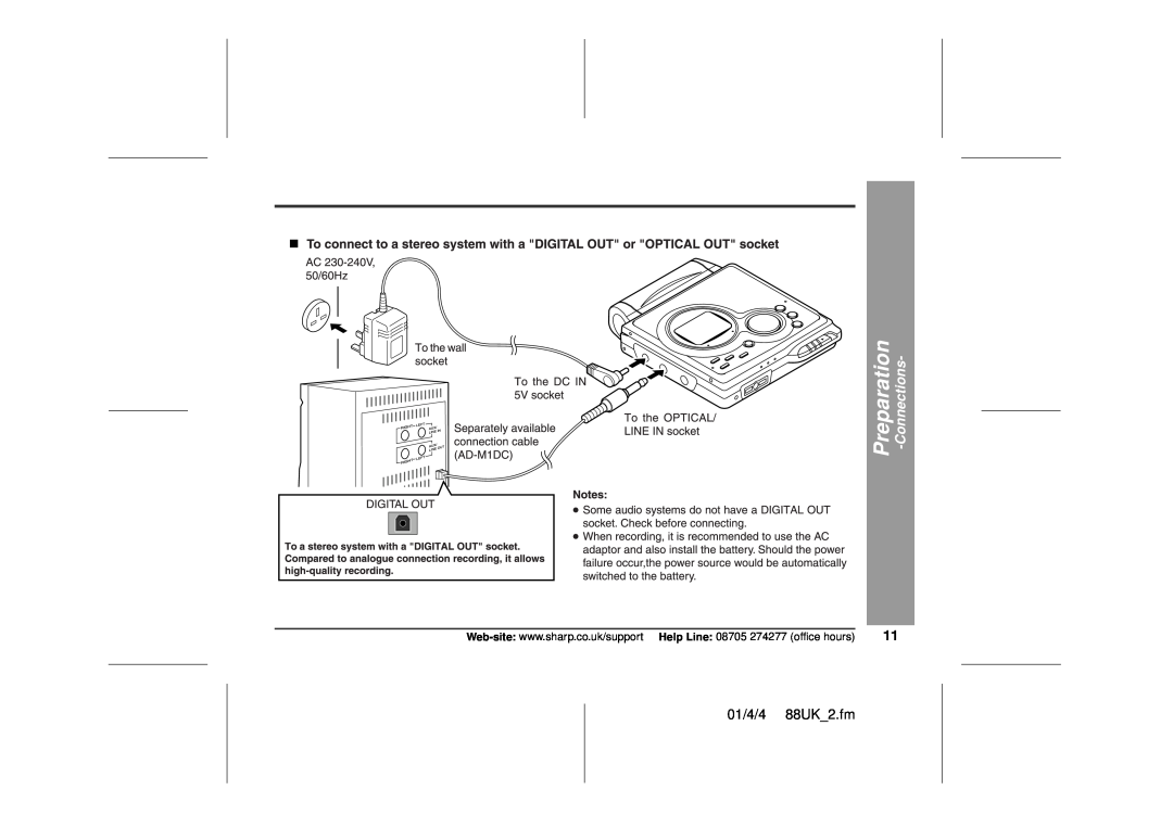Sharp MD-MT88H operation manual Preparation, Connections, 01/4/4 88UK 2.fm 